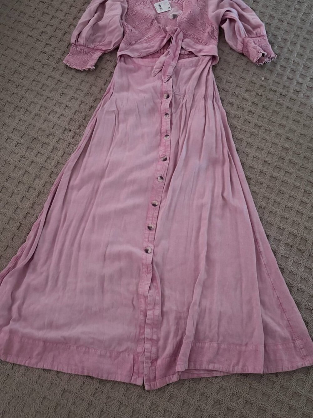 Free People Tie-Front Smocked Maxi Dress - Dusty Pink - Size M - NWT